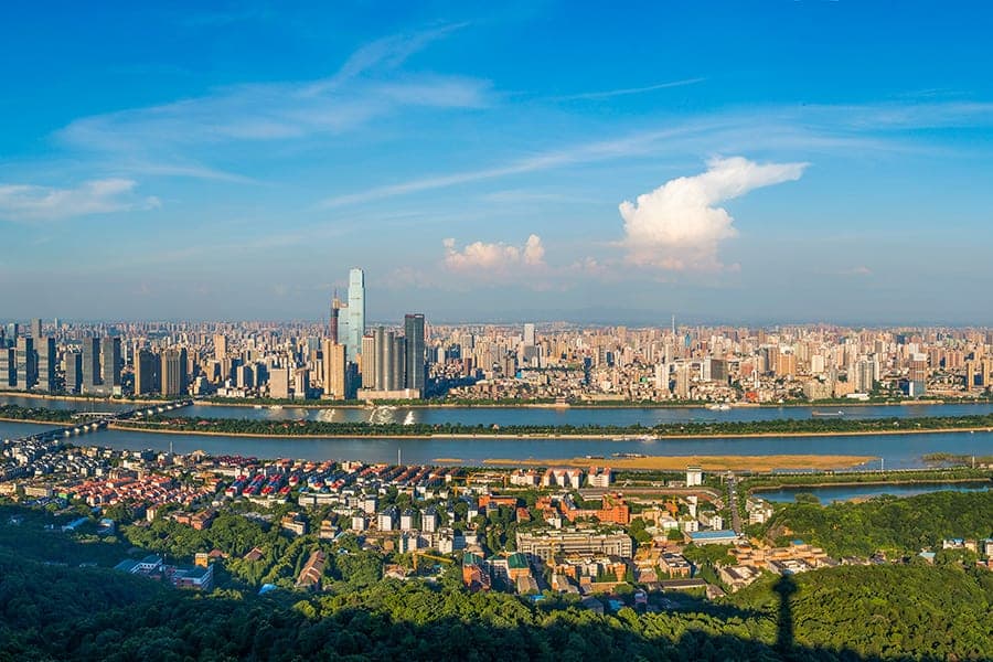 Aerial view of Changsha, showcasing the city's layout and architectural landscape