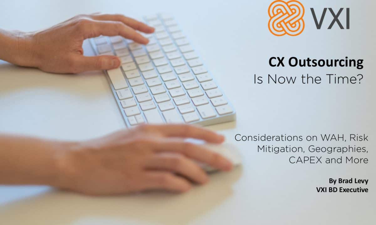 A person typing on a keyboard with the title Customer Support is now the time for outsourcing.