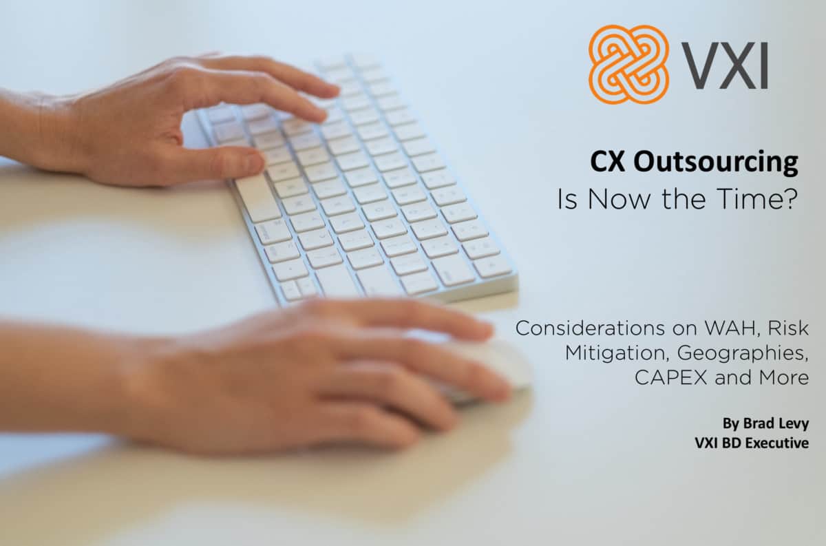 A person typing on a keyboard with the title Customer Support is now the time for outsourcing.