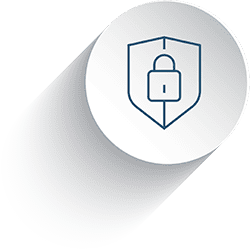 A blue circle with a padlock icon on it representing cybersecurity.